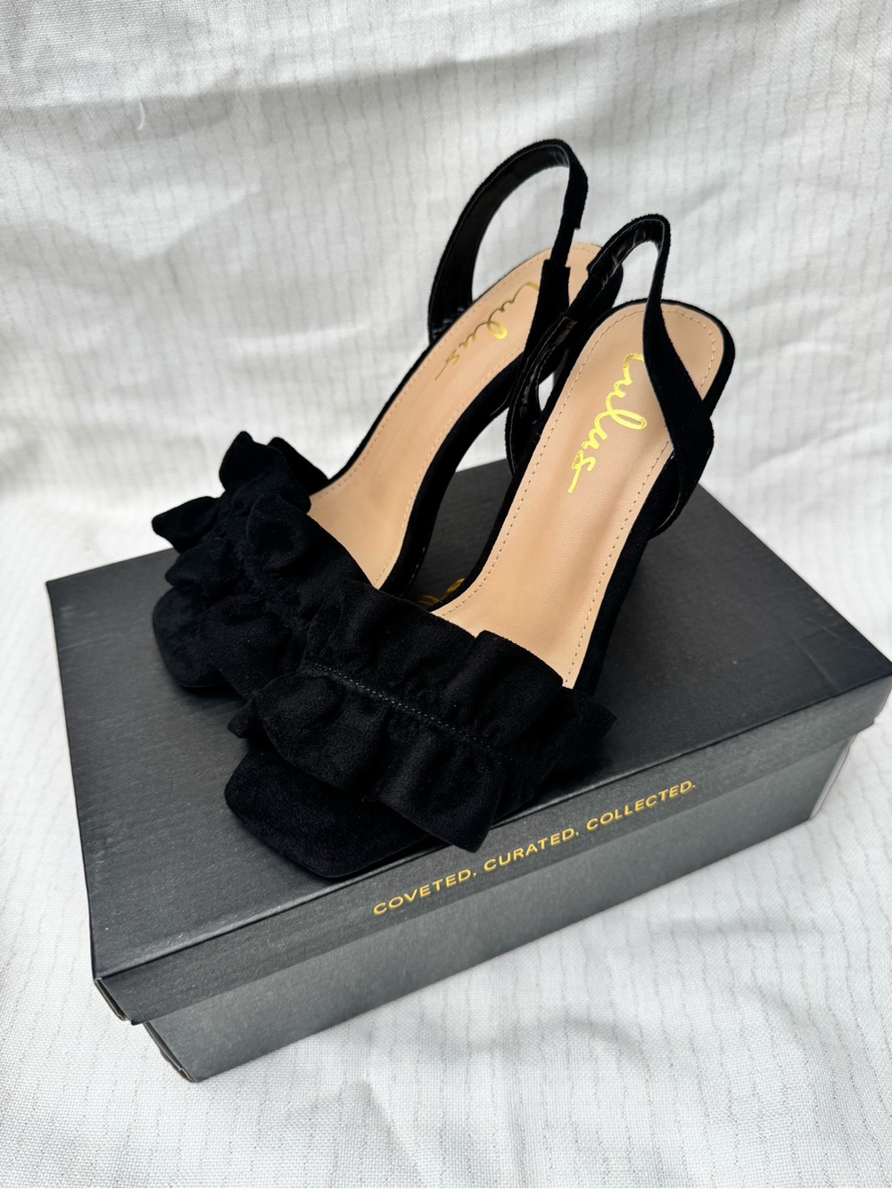 Lulu's Rosa Suede Ruffle Slingback Heels - Picture 2 of 12